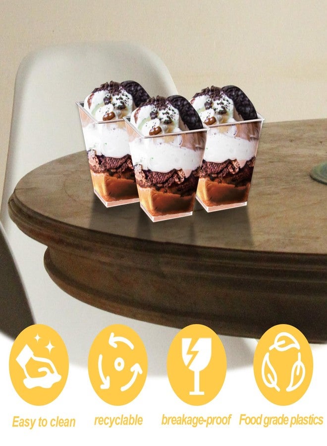 LOSYHU 100 Pack 7 oz Square Plastic Dessert Cups Mini Parfait Cup Plastic Pudding Cups Clear Appetizer Cup with 100 PCS Tasting Spoons for Ice Cream, Salad, Jello, Mousse - Image 3