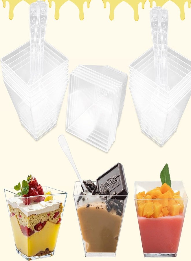 LOSYHU 100 Pack 7 oz Square Plastic Dessert Cups Mini Parfait Cup Plastic Pudding Cups Clear Appetizer Cup with 100 PCS Tasting Spoons for Ice Cream, Salad, Jello, Mousse - Image 4