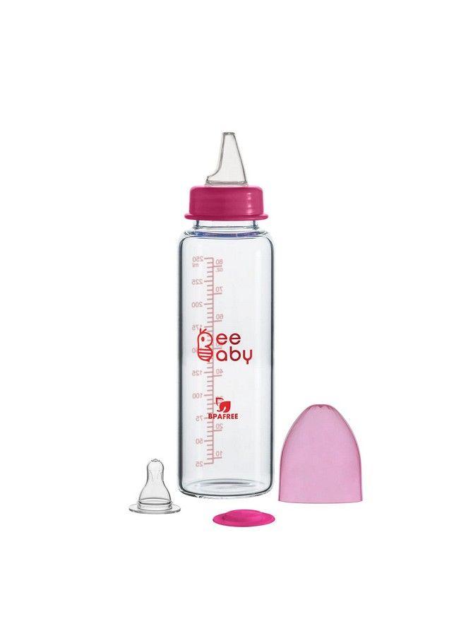 Beebaby 2 In 1 Advance+ Baby Glass Feeding Bottle To Sippy Glass Bottle With Medium Flow Anticolic Silicone Nipple & Free Flow Silicone Sippy Spout. (250 Ml 8 Oz.) (Pink) 3 Months + - Image 3