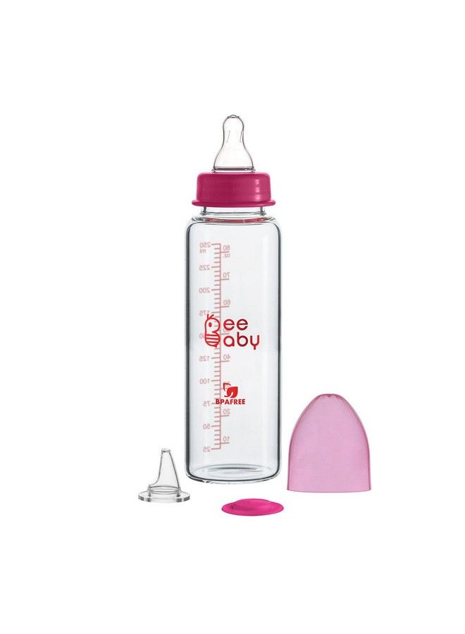 Beebaby 2 In 1 Advance+ Baby Glass Feeding Bottle To Sippy Glass Bottle With Medium Flow Anticolic Silicone Nipple & Free Flow Silicone Sippy Spout. (250 Ml 8 Oz.) (Pink) 3 Months + - Image 2