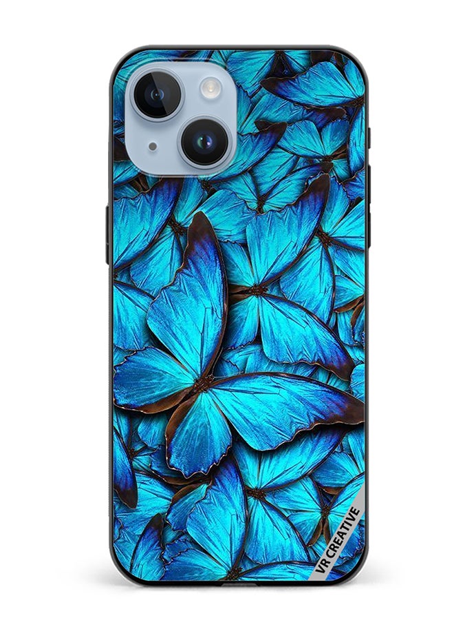 VR CREATIVE Protective Case Cover For Apple iPhone 15 Blue Butterfly Design Multicolour - Image 1