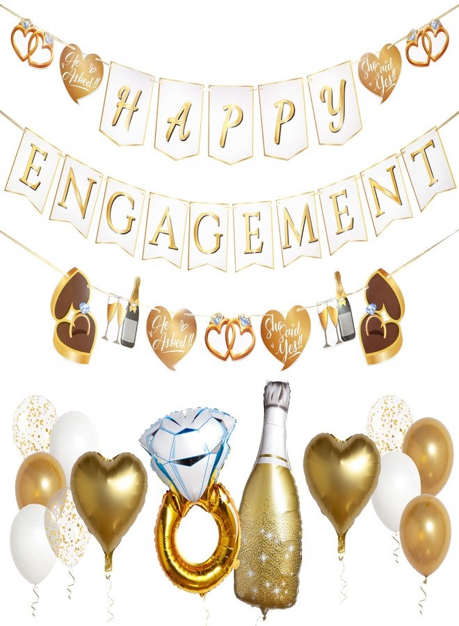 Pirese Happy Engagement Banner, Just Engaged Banner, Happy Engagement Decorations | Just Engaged Decorations | Almost Married Sign | Congratulations Wedding Decor Sign with Balloons - Image 1