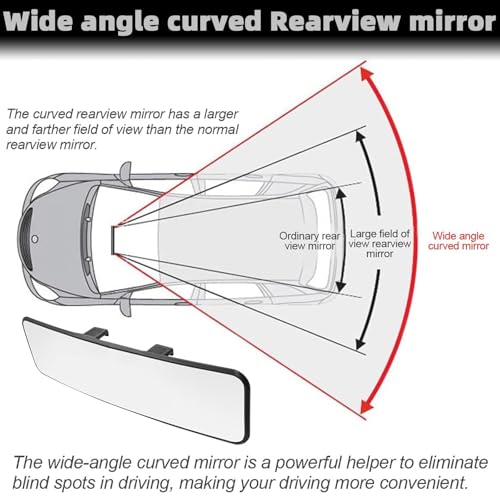 MASSMOT Car Rear View Mirror Interior Mirror Wide Angle Panorama Safety Mirror Interior Mirror Large Vision Mirror 1Pcs (Black-1) - Image 5