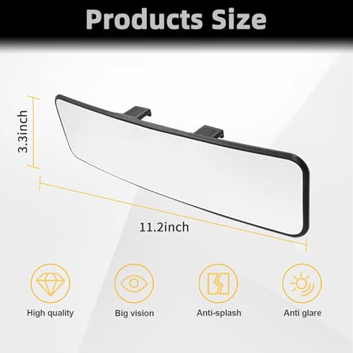 MASSMOT Car Rear View Mirror Interior Mirror Wide Angle Panorama Safety Mirror Interior Mirror Large Vision Mirror 1Pcs (Black-1) - Image 2