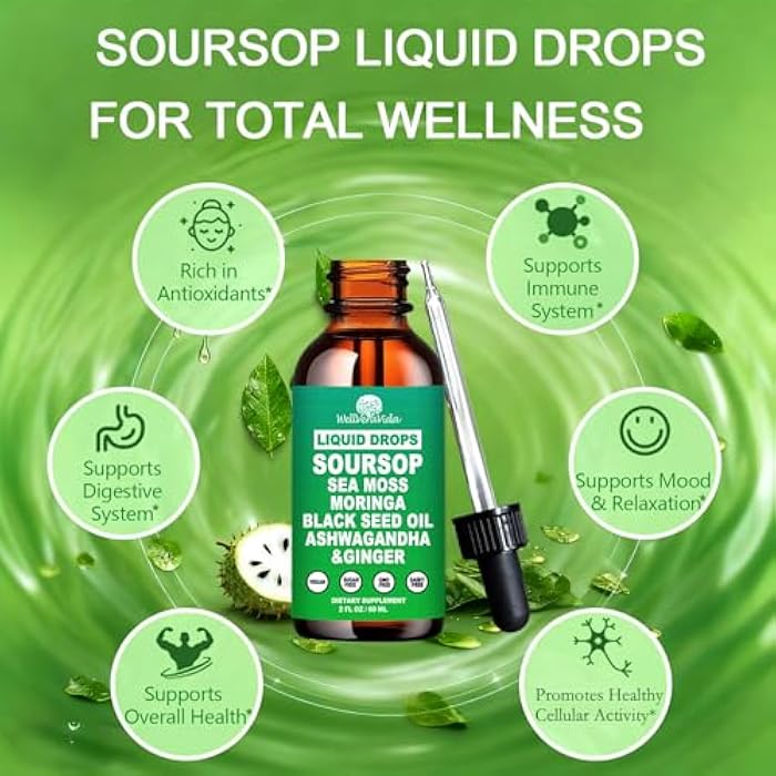 WellVeraVida Soursop Bitters Liquid Drops- Organic Soursop Leaves Extract for Energy, Skin, Immune & Gut Health丨Natural Superfood Antioxidants Supplement w/Sea Moss, Moringa, Black Seed Oil, Ashwagandha & Ginger - Image 3