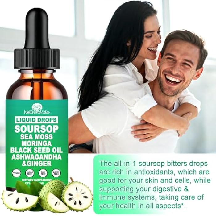 WellVeraVida Soursop Bitters Liquid Drops- Organic Soursop Leaves Extract for Energy, Skin, Immune & Gut Health丨Natural Superfood Antioxidants Supplement w/Sea Moss, Moringa, Black Seed Oil, Ashwagandha & Ginger - Image 4