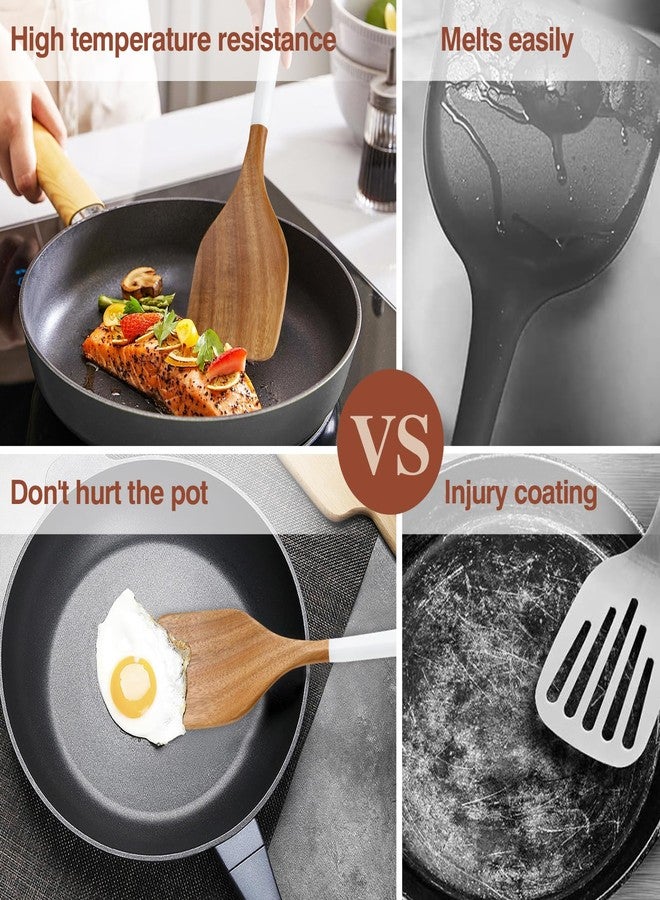 ROSOS Wooden Spoons For Cooking, 6 Pieces Natural Acacia Wooden Cooking Utensils or Non-Stick Wood Kitchen Utensil Set for Kitchen Essentials, Wooden Cooking Utensils Set with Hanging Hole, White - Image 3