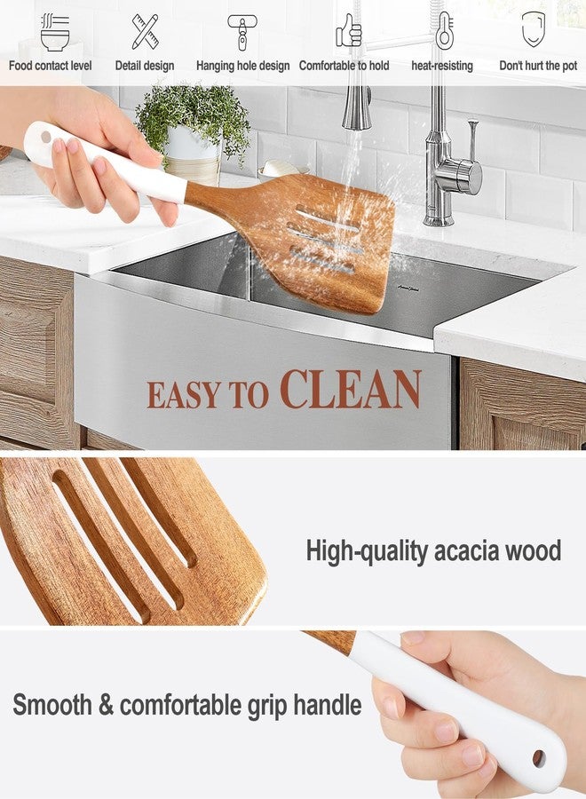ROSOS Wooden Spoons For Cooking, 6 Pieces Natural Acacia Wooden Cooking Utensils or Non-Stick Wood Kitchen Utensil Set for Kitchen Essentials, Wooden Cooking Utensils Set with Hanging Hole, White - Image 4