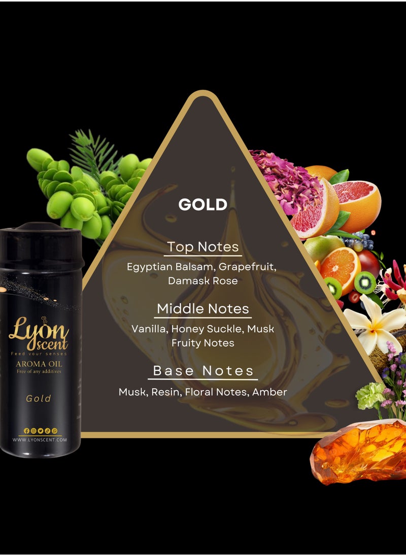 LYON SCENT - Lyon Scent Aroma Oil, 100% Pure Oil, Perfume for Air Freshener, Diffuser Aroma, Fragrance Oil, Air Freshener Oil refill, Essential Scented Oil, Luxurious Scent (GOLD) - Image 1