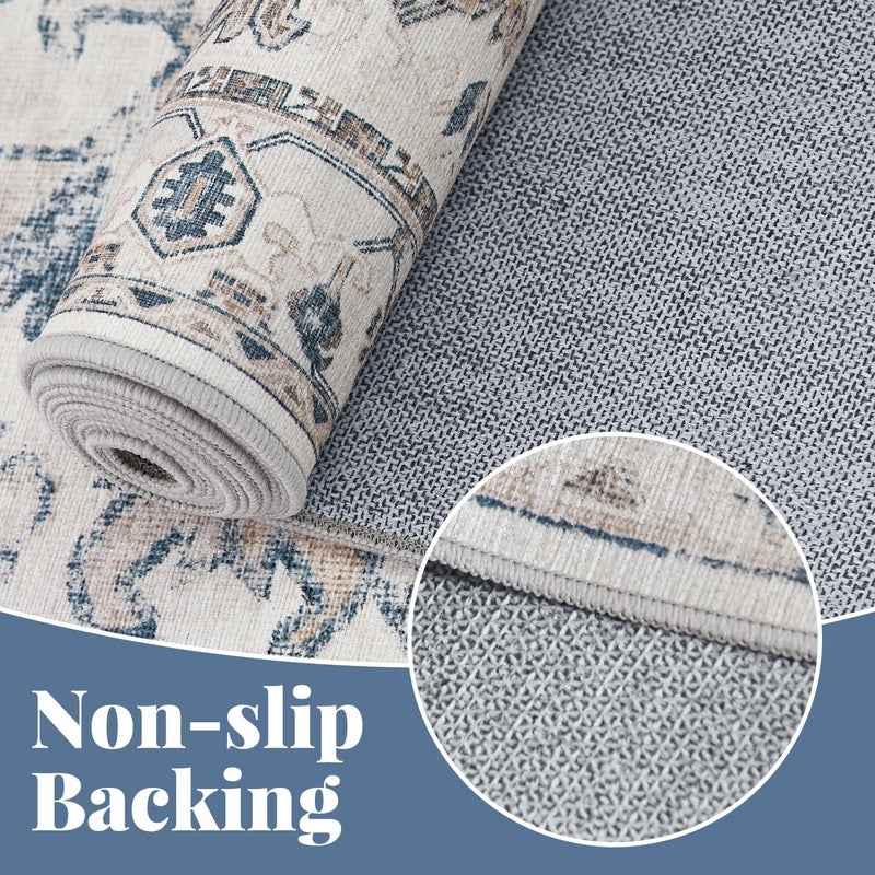 jinchan Lima Runner Rug 2x6 - Vintage Hallway Machine Washable Rug Floral Non Slip with Rubber Backing Ultra-Thin Carpet Runner for Kitchen Bedroom Laundry Room Farmhouse Entryway (2x6ft,Blue) - Image 5