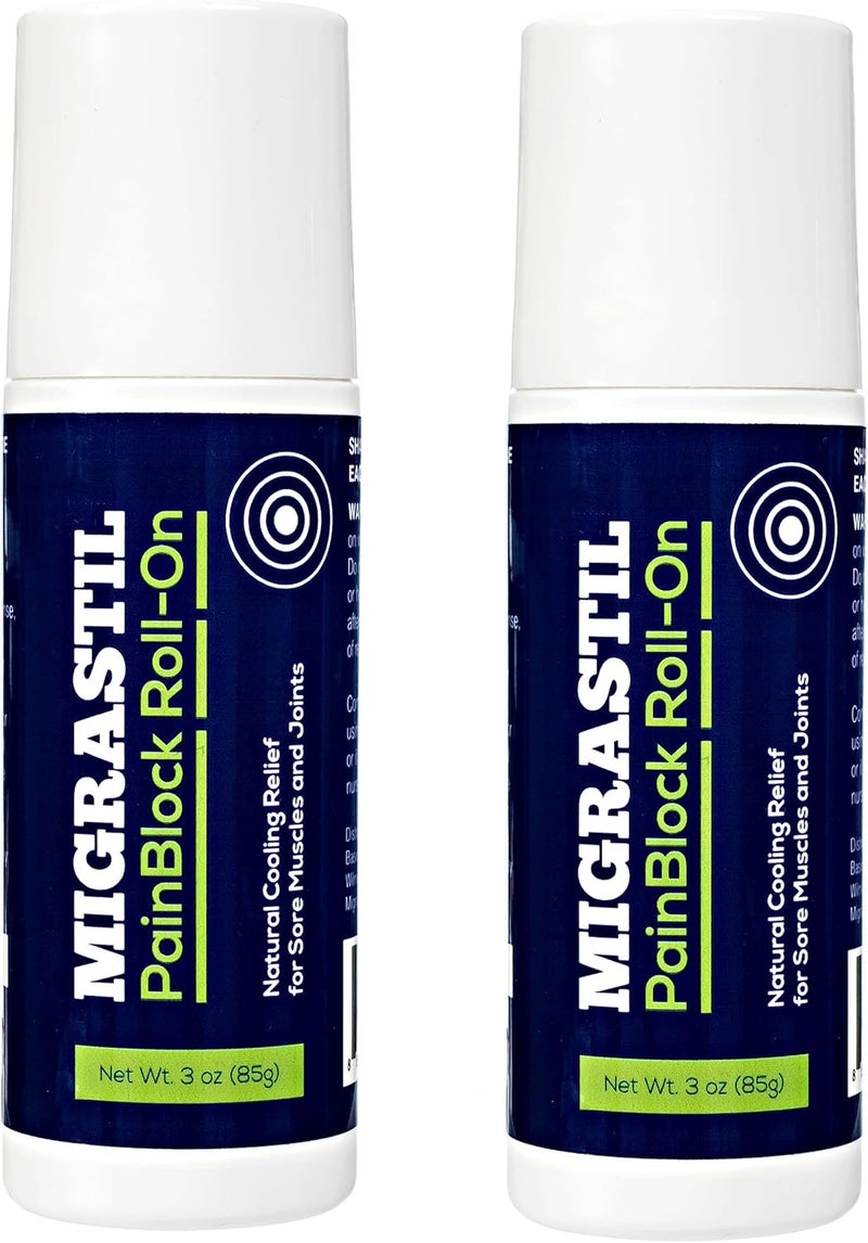 Basic Vigor Migrastil PainBlock Roll-On 3 oz - Topical Roll-On for Muscle Aches, Cramps, Joint & Nerve Discomfort. Works Great on Shoulders, Neck, Feet, Knees, Legs, Back, Elbows, HIPS, Etc. (2)