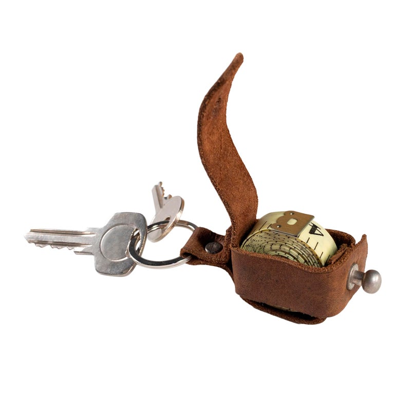 Hide & Drink Hide Drink Leather Measuring Tape Holder Keychain Key Ring Organizer Tailor Accessories Handmade Includes 101 Year Warranty Bourbon Brown - Image 2