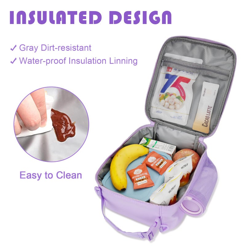 CLOUDWINGS Initial Insulated Lunch Bag for Girls Kids, Back to School Gift, Reusable Leak-proof Lunch Box with Adjustable Strap for School Daycare Travel Picnic (Purple,A) - Image 5