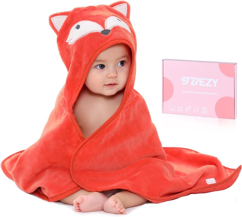 TBEZY Baby Hooded Towel with Unique Animal Design Ultra Soft Thick Cotton Bath Towel for Newborn (Fox) - Image 1