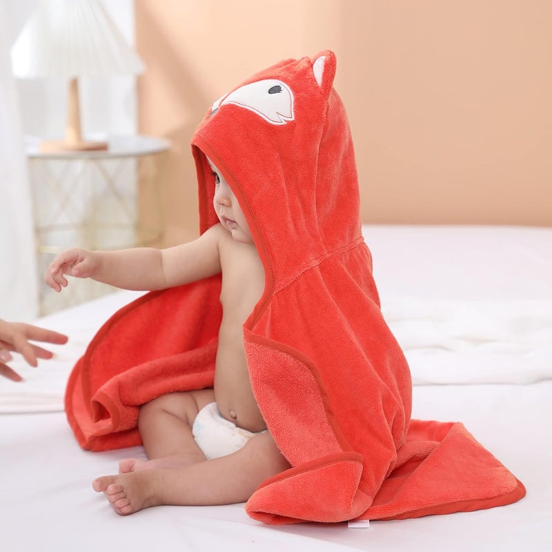 TBEZY Baby Hooded Towel with Unique Animal Design Ultra Soft Thick Cotton Bath Towel for Newborn (Fox) - Image 4