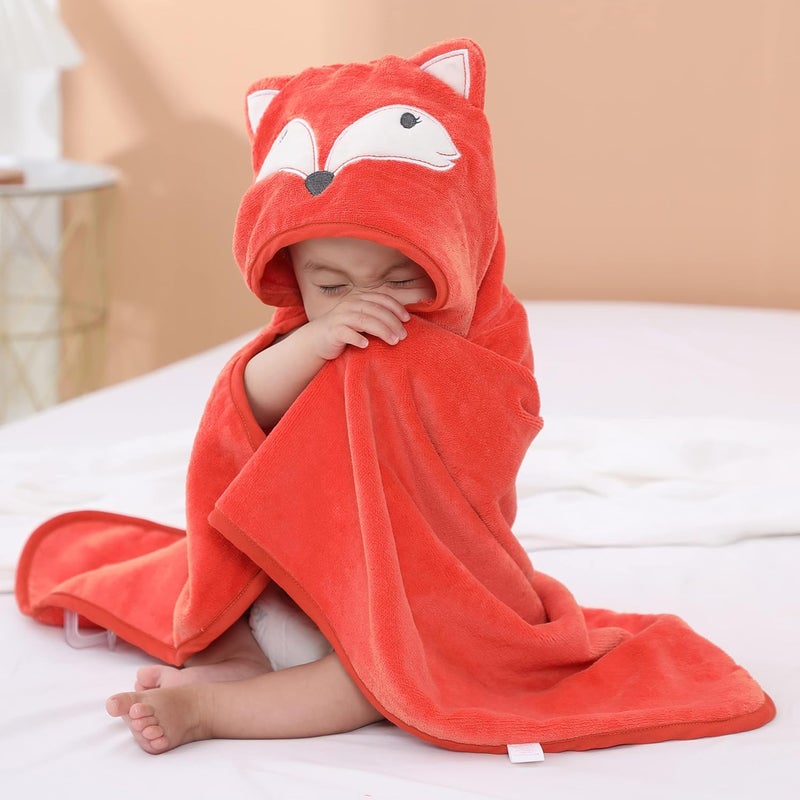 TBEZY Baby Hooded Towel with Unique Animal Design Ultra Soft Thick Cotton Bath Towel for Newborn (Fox) - Image 3