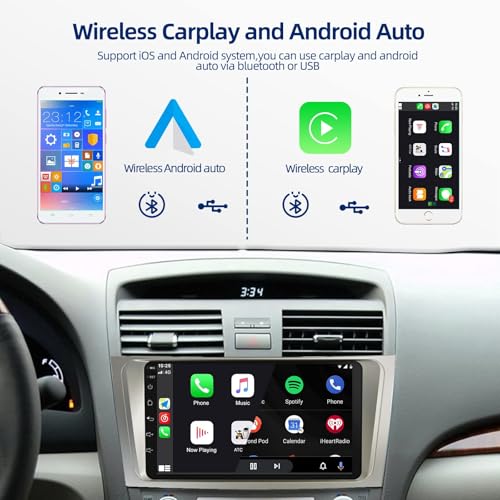Podofo راديو سيارة أندرويد 13 بسعة 2+32G لتويوتا كامري 2006 2007 2008 2009 2010 2011، شاشة تعمل باللمس HD بحجم 9 إنش، وايرلس كار بلاي، أندرويد أوتو، GPS، واي فاي، بلوتوث، FM/RDS، SWC، مدخلين USB مزدوجين، كاميرا خلفية HD - Image 3