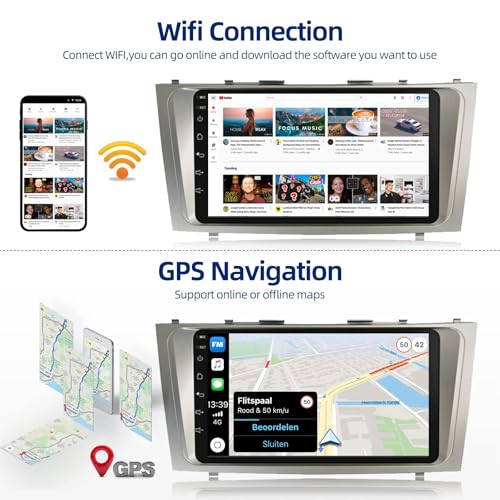 Podofo راديو سيارة أندرويد 13 بسعة 2+32G لتويوتا كامري 2006 2007 2008 2009 2010 2011، شاشة تعمل باللمس HD بحجم 9 إنش، وايرلس كار بلاي، أندرويد أوتو، GPS، واي فاي، بلوتوث، FM/RDS، SWC، مدخلين USB مزدوجين، كاميرا خلفية HD - Image 4