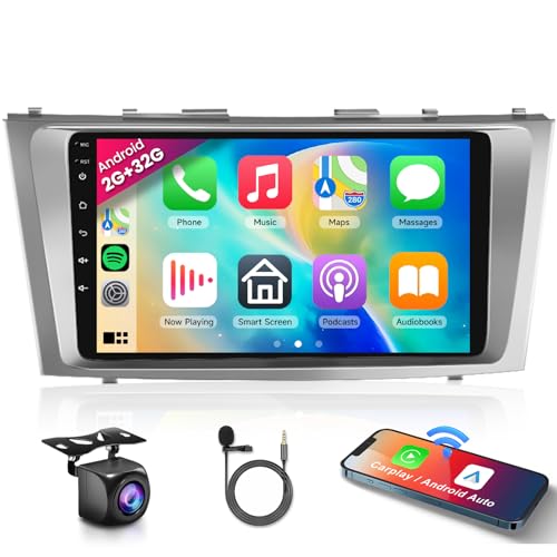 Podofo راديو سيارة أندرويد 13 بسعة 2+32G لتويوتا كامري 2006 2007 2008 2009 2010 2011، شاشة تعمل باللمس HD بحجم 9 إنش، وايرلس كار بلاي، أندرويد أوتو، GPS، واي فاي، بلوتوث، FM/RDS، SWC، مدخلين USB مزدوجين، كاميرا خلفية HD - Image 1