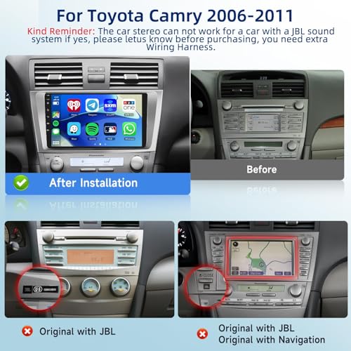 Podofo راديو سيارة أندرويد 13 بسعة 2+32G لتويوتا كامري 2006 2007 2008 2009 2010 2011، شاشة تعمل باللمس HD بحجم 9 إنش، وايرلس كار بلاي، أندرويد أوتو، GPS، واي فاي، بلوتوث، FM/RDS، SWC، مدخلين USB مزدوجين، كاميرا خلفية HD - Image 2