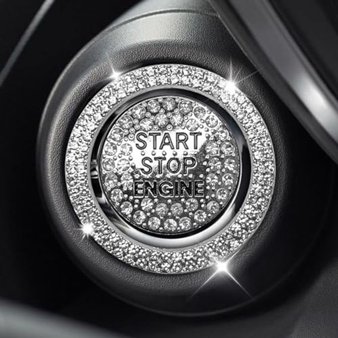 Eponcia 2PCS Rhinestone Push Start Button Cover Bling Car Accessories for Women, Sparkly Diamond Push to Starter Stop Button Decorative Cover, Key Ignition Knob Ring Crystal Emblem Sticker(White) - Image 4