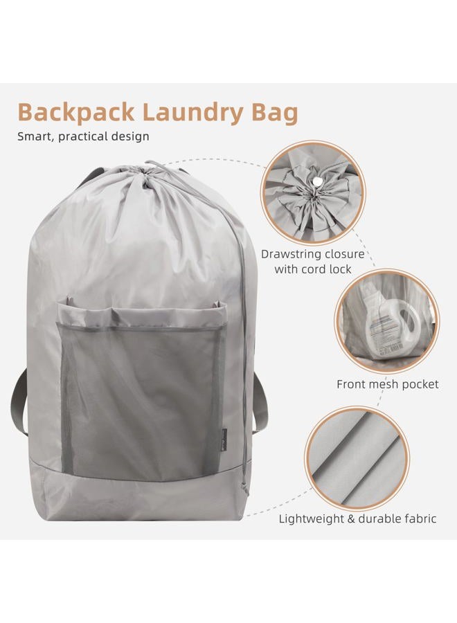 STORAGE MANIAC 2-in-1 Laundry Hamper with Laundry Backpack Bag, 90L Metal Frame Laundry Basket, Dirty Clothes Bag with Shoulder Straps and Mesh Pocket for College, Travel, Laundromat, Apartment, Gray - Image 4