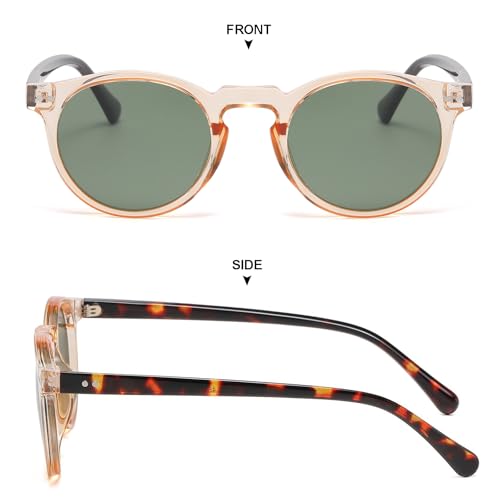Gleyemor Fashion Polarized Round Sunglasses for Men Women Retro Vintage Acetate Frame Sunglasses (Clear Orange/G15 Green) - Image 4
