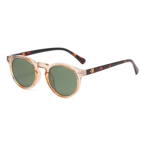 Gleyemor Fashion Polarized Round Sunglasses for Men Women Retro Vintage Acetate Frame Sunglasses (Clear Orange/G15 Green) - Image 1