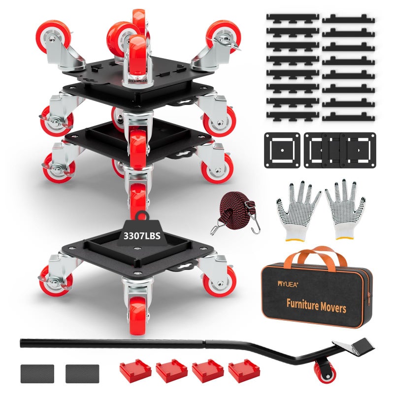 MYUEA Furniture Dolly 5 Wheels Heavy Duty with Removable Side Guards3307 Lbs Capacity360 Rotating Wheels Side BrakeFurniture Movers Lifter Tool with Wheels for AppliancesSofasBedsPianos