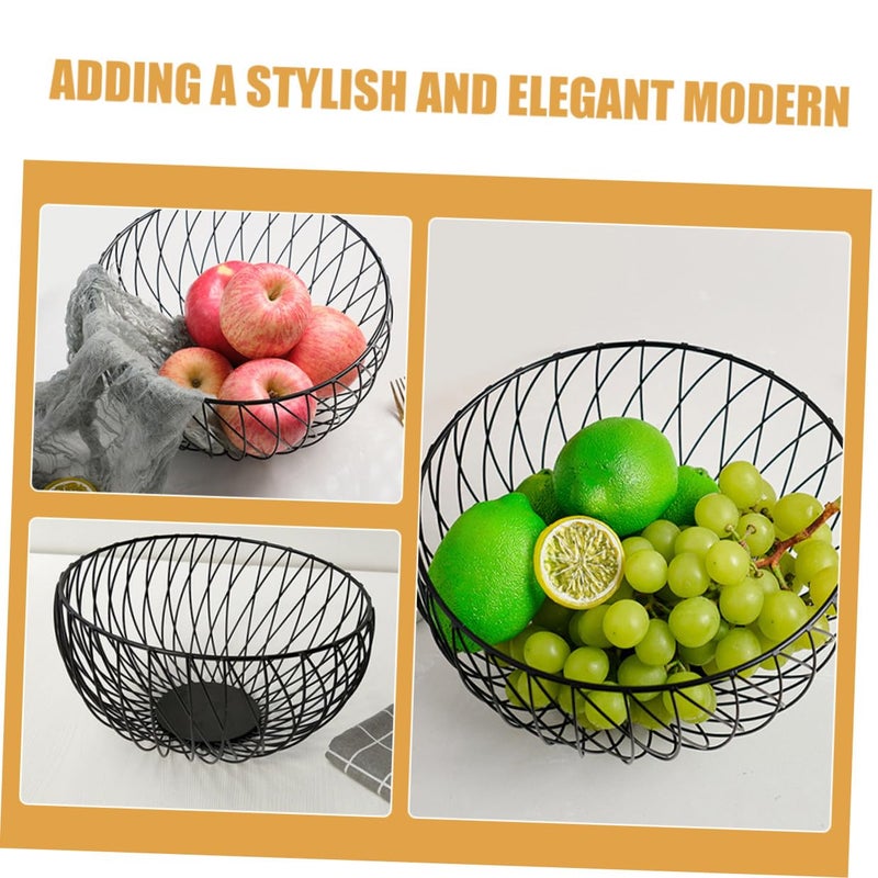 Black Metal Wire Fruit Basket Kitchen Countertop Snack Vegetable Storage Organizer - Image 4