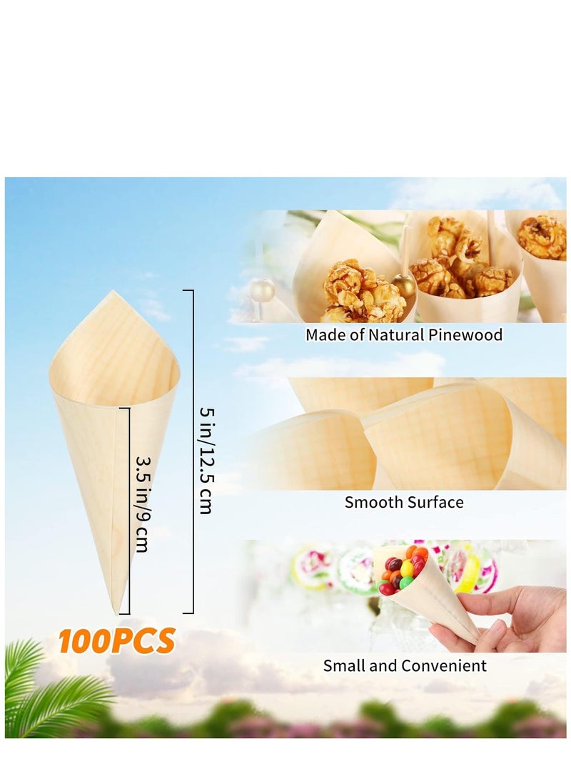 KASTWAVE 200 Pcs Disposable Wood Cones Pearl Cocktail Picks Fancy Bamboo Toothpicks for Appetizers Wooden Food Picks Ice Cream Cone Holder Cocktail Skewers for Drinks Wedding Birthday Party  - Image 3