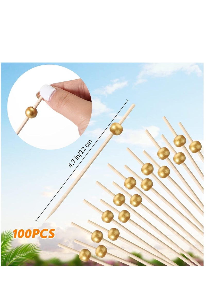 KASTWAVE 200 Pcs Disposable Wood Cones Pearl Cocktail Picks Fancy Bamboo Toothpicks for Appetizers Wooden Food Picks Ice Cream Cone Holder Cocktail Skewers for Drinks Wedding Birthday Party  - Image 2