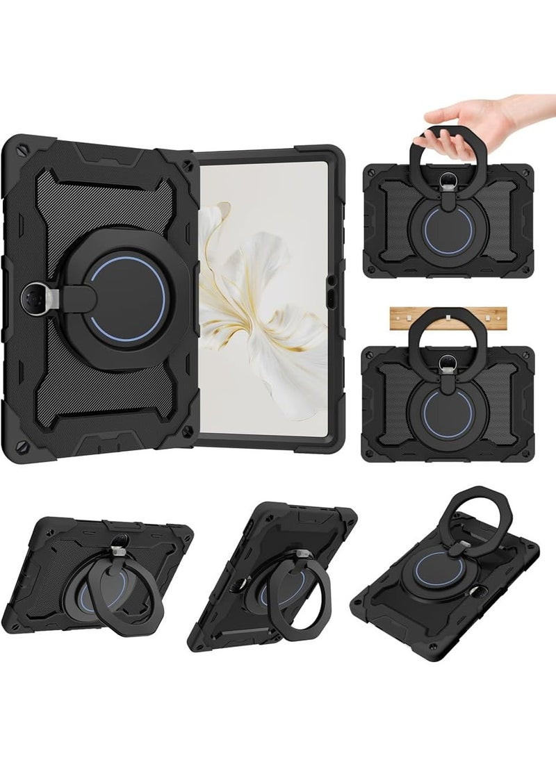 حافظة متوافقة مع Honor Pad 9 مقاس 12.1 بوصة، حافظة مقاومة للصدمات مع حامل أقلام رصاص، مسند  بحلقة كبيرة دوارة للأطفال، غطاء دعامة متعدد الزوايا لجهاز Honor Pad 9 - Image 2