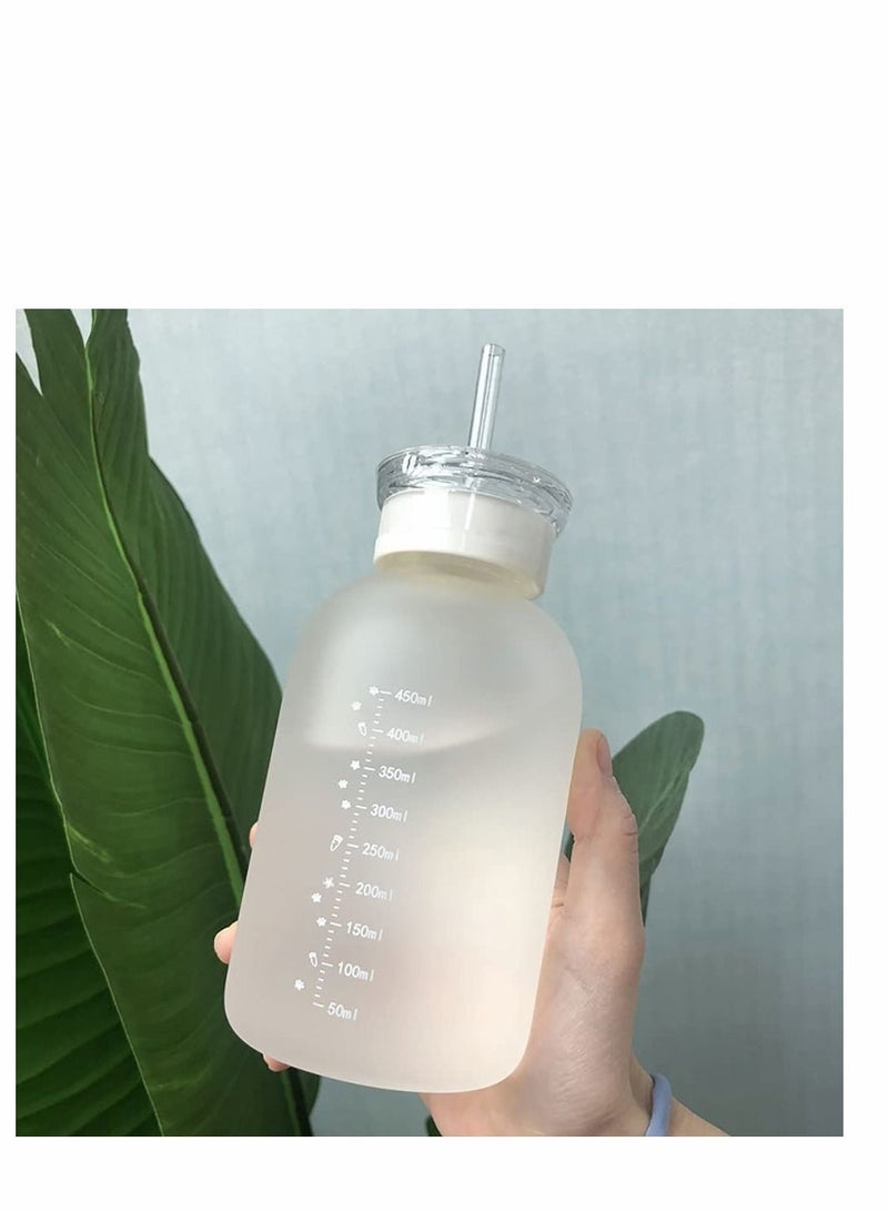 Y&D Cute Water Bottle, 480ml Milk Juice Bottle with Scale 2 Lids Little daisy Matte Portable Transparent Cup Grass Bottles Creative Handy for Boy and Girls (Matte 4 flower) - Image 2