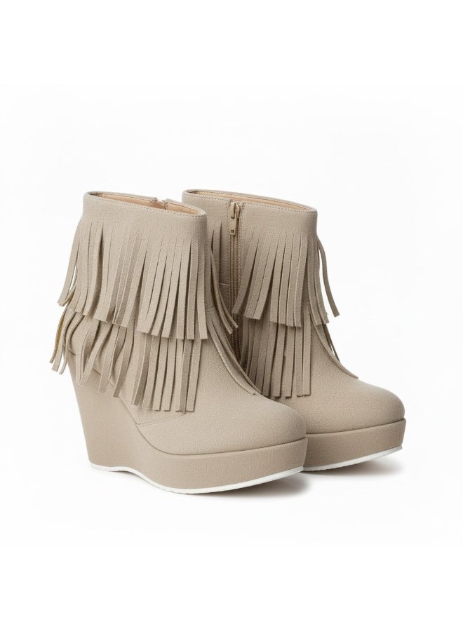 لايف ستيلاش  حذاء بوت كعب عالي جلد سويدي BW-12 - بيج - Image 1