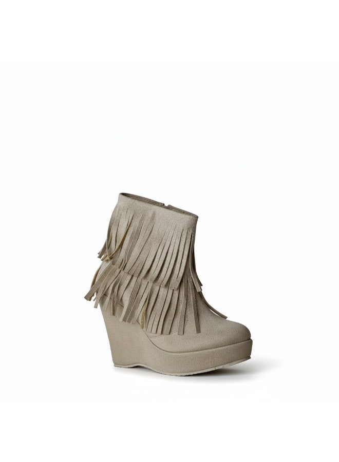 لايف ستيلاش  حذاء بوت كعب عالي جلد سويدي BW-12 - بيج - Image 2