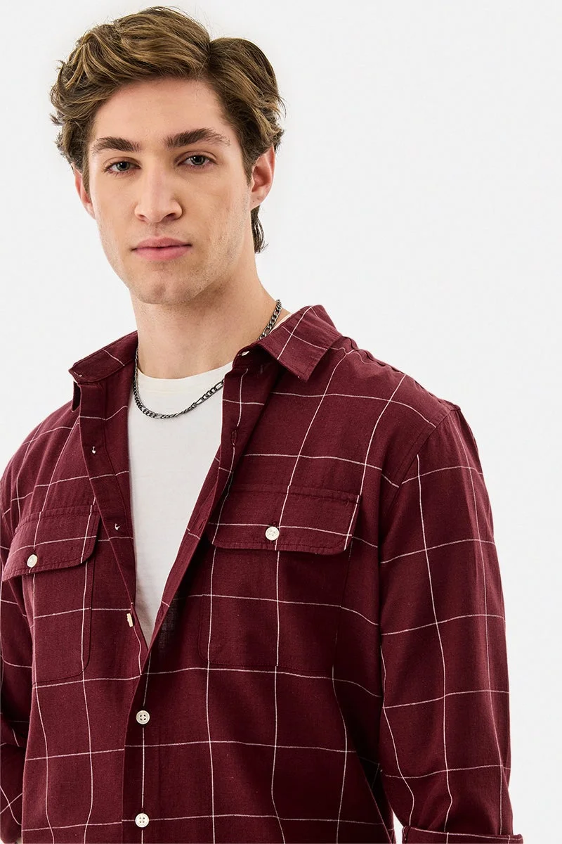 SNITCH Double Pocket Linen Blend Checks Shirt