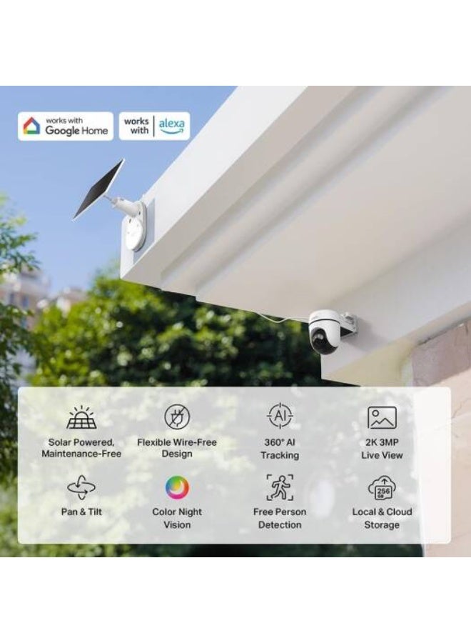 Tapo C610 Kit 2K 3MP Wireless Outdoor WiFi Camera with Solar Panel, 360° PTZ, Color Night Vision, IP65 - Image 3