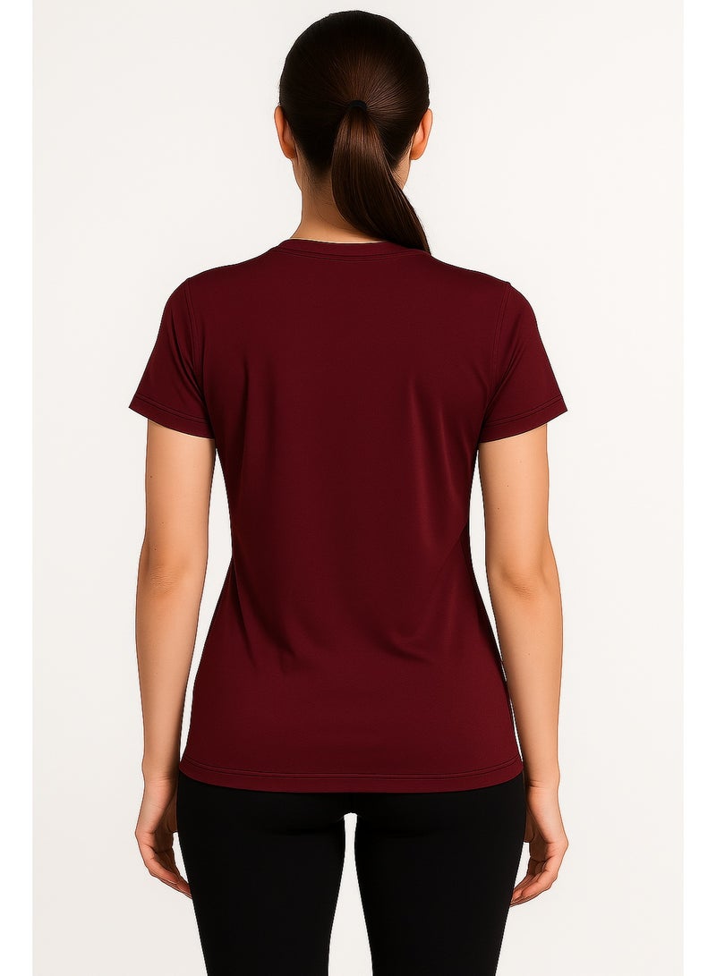 كاجا تيشيرت رياضي حريمي مارون بخامة سريعة الجفاف ومرنة للتمرين والجيم والمشاوير - Image 4