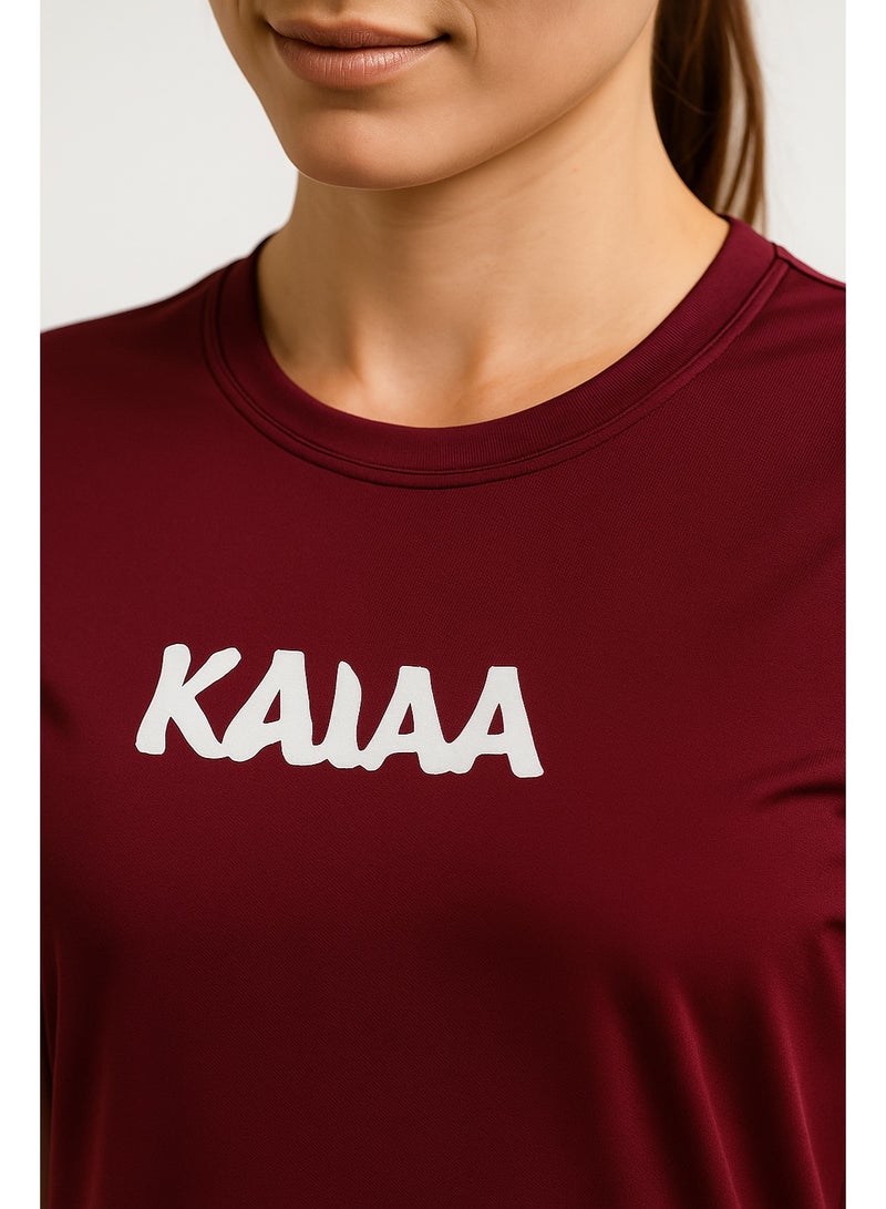 كاجا تيشيرت رياضي حريمي مارون بخامة سريعة الجفاف ومرنة للتمرين والجيم والمشاوير - Image 2