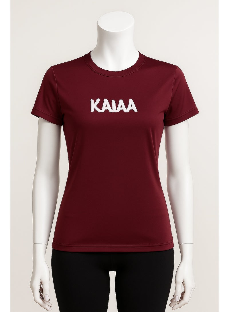 كاجا تيشيرت رياضي حريمي مارون بخامة سريعة الجفاف ومرنة للتمرين والجيم والمشاوير - Image 3