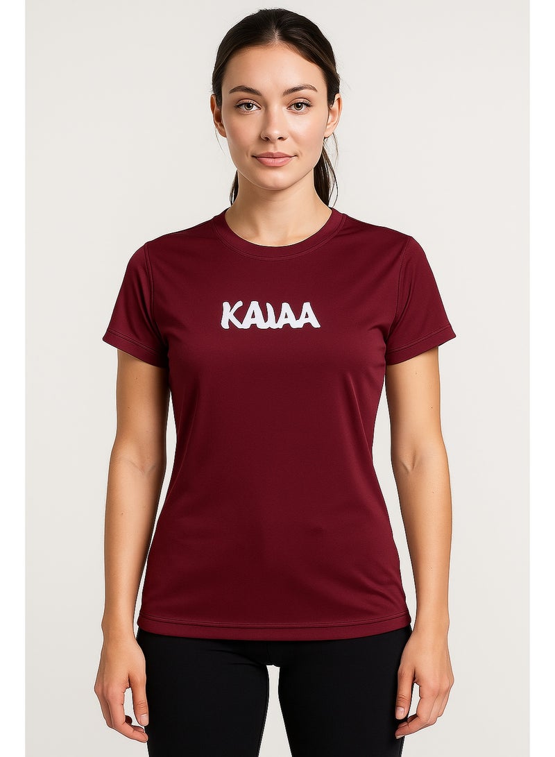 كاجا تيشيرت رياضي حريمي مارون بخامة سريعة الجفاف ومرنة للتمرين والجيم والمشاوير - Image 1