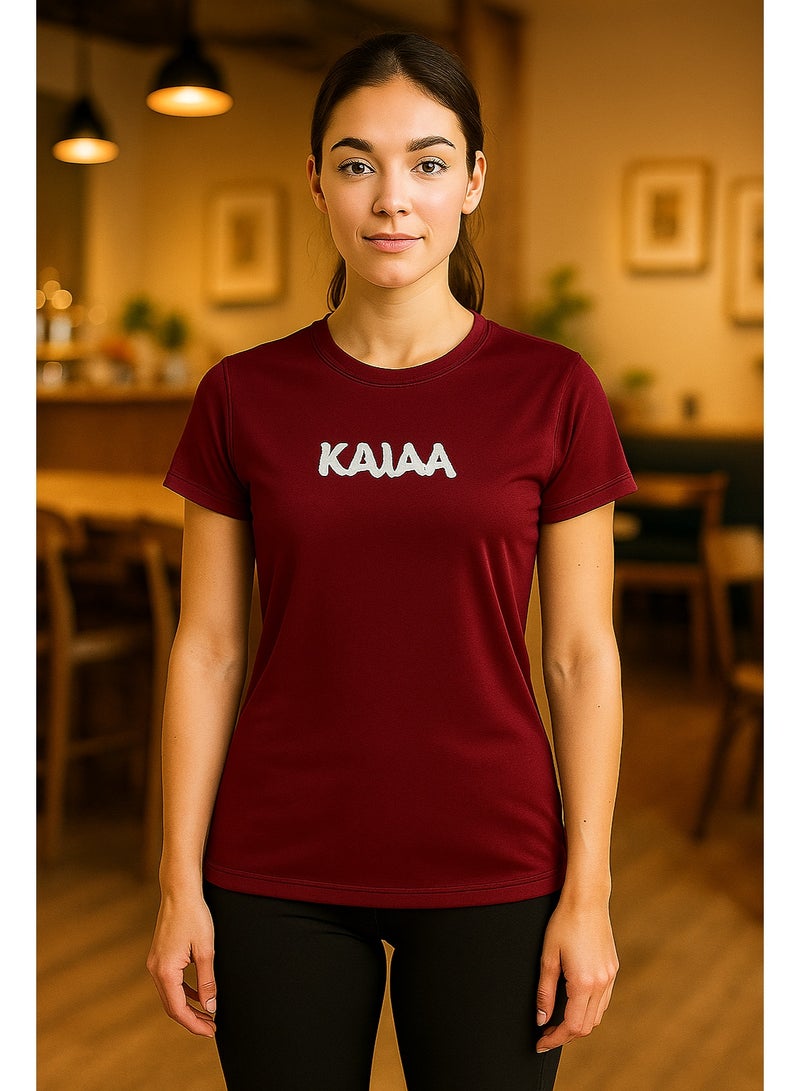 كاجا تيشيرت رياضي حريمي مارون بخامة سريعة الجفاف ومرنة للتمرين والجيم والمشاوير - Image 5