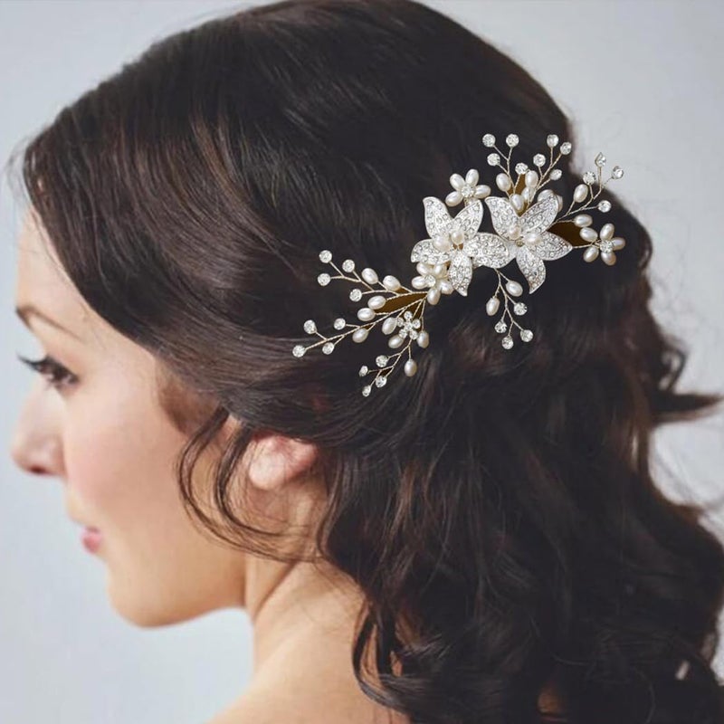 مشط شعر زهور كريستالية فويت لحفلات الزفاف بقطع فضية من الراينستون، إكسسوارات شعر للعروس والنساء