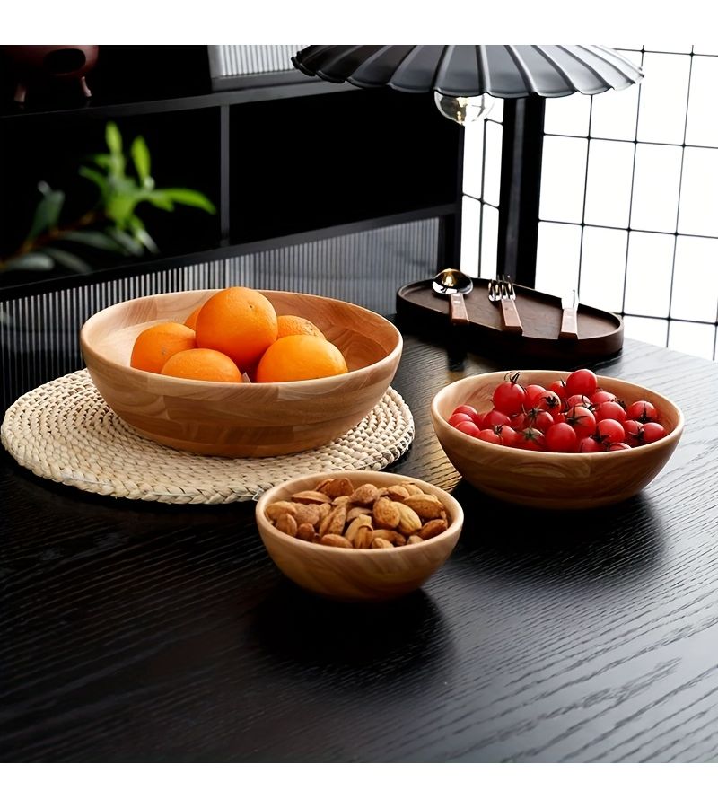 Japanese Style Solid Wood Large Salad Mixing Bowl Size S For Kitchen - Image 2