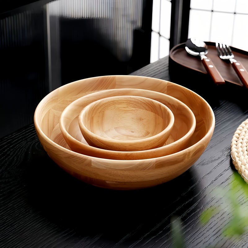 Japanese Style Solid Wood Large Salad Mixing Bowl Size S For Kitchen - Image 3