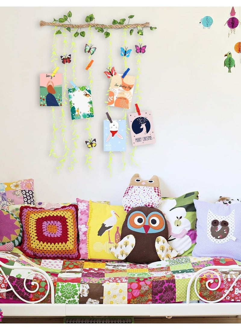 كابتن تيك Wall Hanging Photo Display with Artificial Leaves Vines, Macrame Photo Holders, Boho Pictures Organizer for Wall Decoration, with 25 Wood Clips, for Home, Office, Classroom, Party, Wedding - Image 5