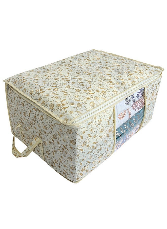 Kuber Industries Metalic Print Non-Woven Under Bed Storage Bag (Cream, pack of 1) - Image 1