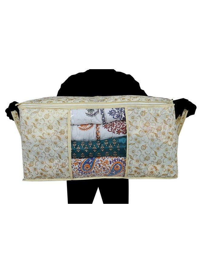 Kuber Industries Metalic Print Non-Woven Under Bed Storage Bag (Cream, pack of 1) - Image 4