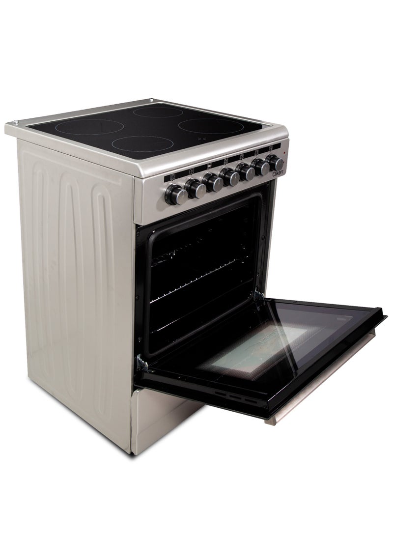 Clikon 60x60 Electric Cooker, Vitro Ceramic Free standing 4 Heating Zone Cooking Range, Rapid Cooking, Double Glass Oven, Thermostatic Control 4 CK310 Silver/Black - Image 4